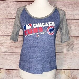 Majestic Chicago Cubs Blue & Gray Baseball Tee Size M
